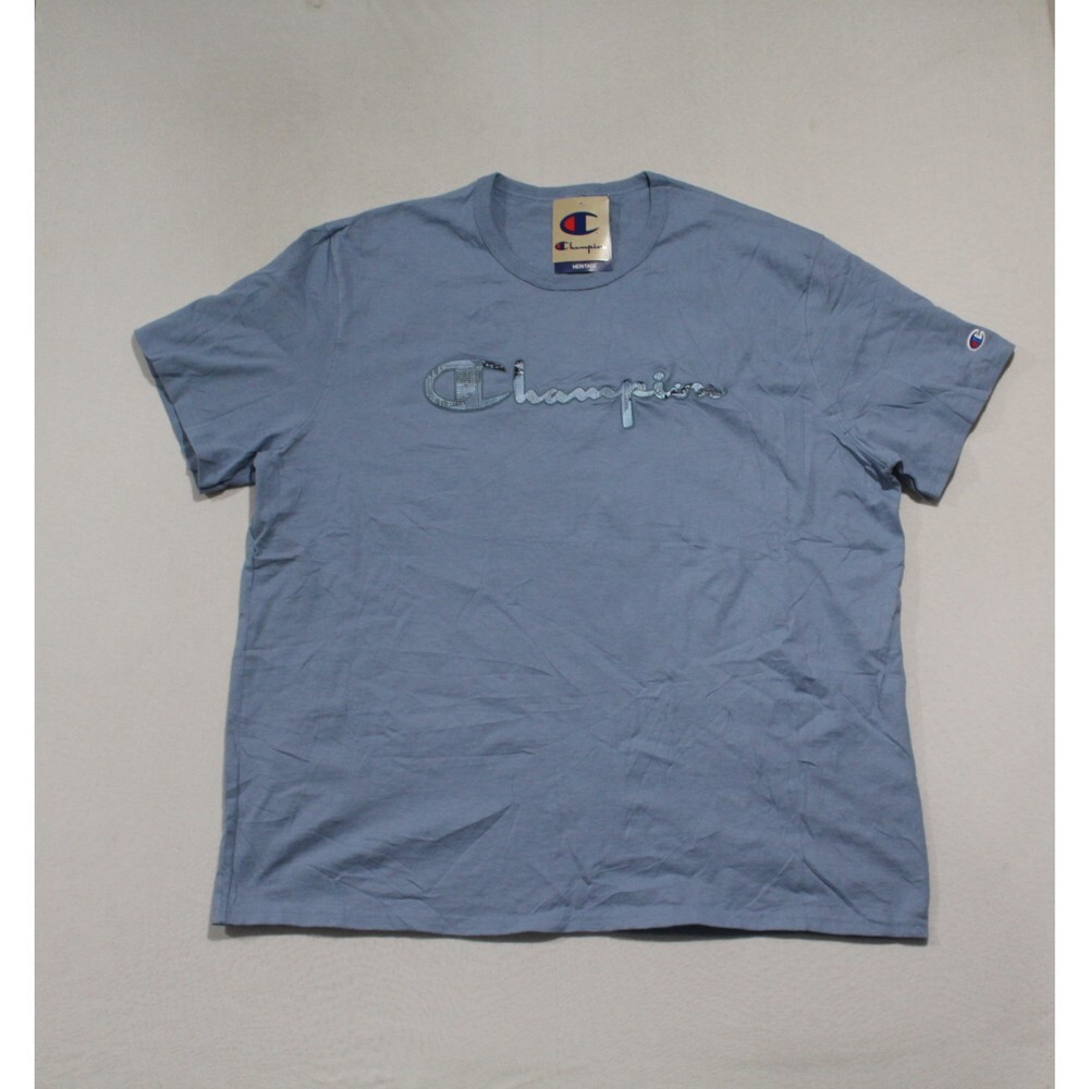 Champions Men Blue Tee Shirt 3-D Emblem Casual Size 3XL